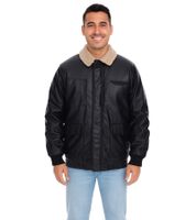 Men's Faux Leather Pilot Jacket, Stylish Outdoor Jacket with Teddy Bear Collar, 950871 Black