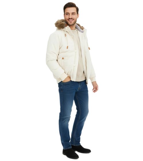 Men's Functional Jacket with Fur Hood, Blouson-Style Outdoor Jacket 967556 Beige