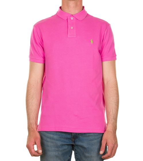 Polo Ralph Lauren da uomo, vestibilità slim, in cotone, a maniche corte, modello basic, colore: rosa/verde