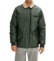 Men's faux leather pilot jacket, stylish outdoor jacket with teddy collar, olive green or black
