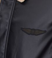 Men's faux leather pilot jacket, stylish outdoor jacket with teddy collar, olive green or black