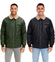 Men's faux leather pilot jacket, stylish outdoor jacket with teddy collar, olive green or black