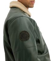 Men's faux leather pilot jacket, stylish outdoor jacket with teddy collar, olive green or black