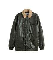 Men's faux leather pilot jacket, stylish outdoor jacket with teddy collar, olive green or black