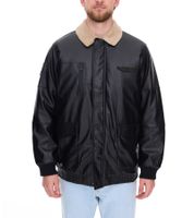 Men's faux leather pilot jacket, stylish outdoor jacket with teddy collar, olive green or black