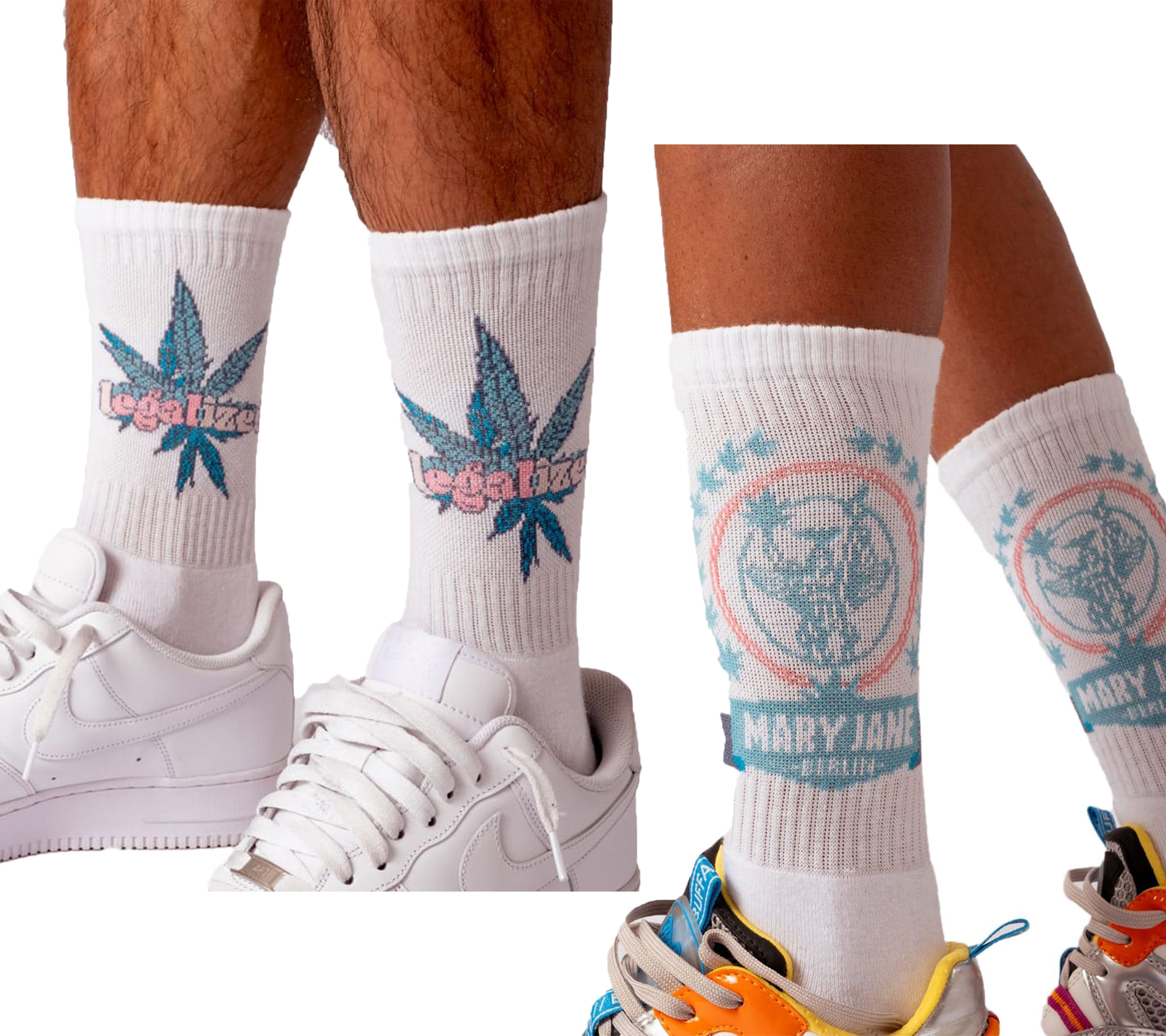 MARY JANE BERLIN Tennis-Socken Baumwoll-Socken mit Logo-Schriftzug oder LEGALIZED 2406-4-SO Weiß