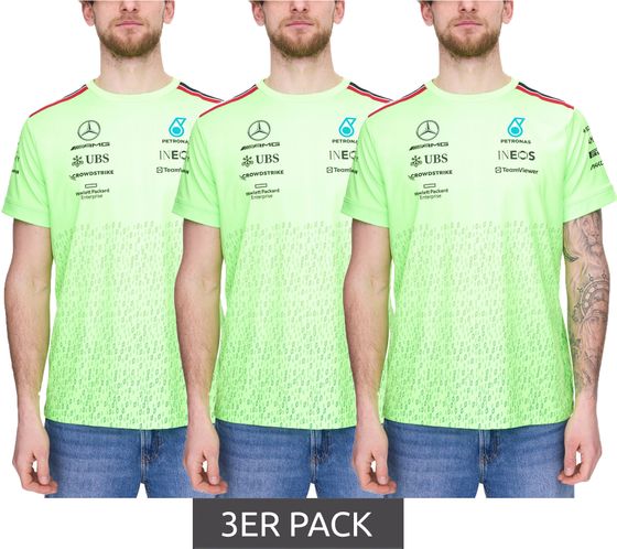 Lot de 3 t-shirts homme Mercedes-Benz AMG Petronas F1 avec logos des sponsors, manches courtes 701223440 001 Vert fluo