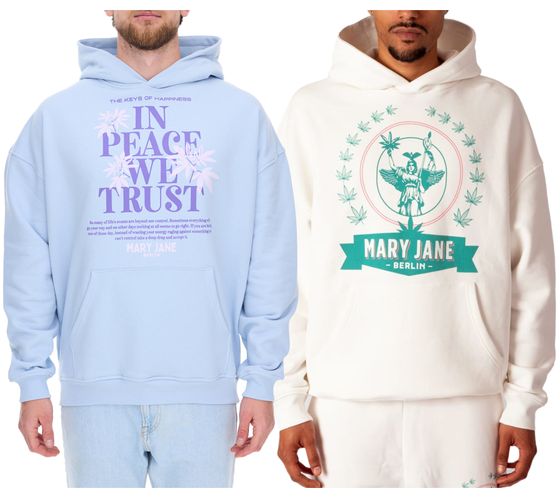 MARY JANE BERLIN Herren Kapuzen-Pullover mit Logo oder Schriftzug Print modischer Baumwoll-Pullover Hoodie 2406-4-SW Weiß oder Hellblau