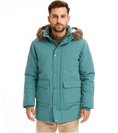 Herren Funktionsjacke mit Fellkapuze nachhaltiger gesteppter Parka Outdoor-Jacke mit abnehmbarer Kapuze 948068 Graugrün