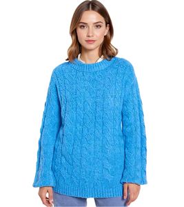 Damen Oversize-Pullover weit geschnittener Winter-Pullover mit Zopfstrickmuster 962801 Blau Damen Oversize-Pullover weit geschnittener Winter-Pullover mit Zopfstrickmuster 962801 Blau