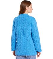 Women's Oversized Cable Knit Sweater, Wide-Fit Winter Sweater, 962801 Blue