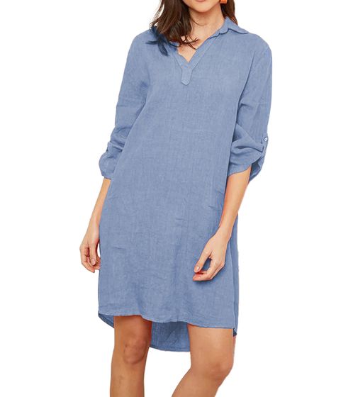 La Compagnie Du Lin Callina Damen Shirt-Kleid aus reinem Leinen Sommer-Kleid 48617373 Blau