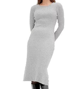weiches Damen Midi-Kleid Basic-Kleid im Strick-Stil Langarm-Kleid 971307 Grau weiches Damen Midi-Kleid Basic-Kleid im Strick-Stil Langarm-Kleid 971307 Grau