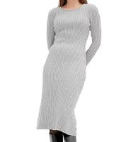 Soft women's midi dress, basic knit dress, long-sleeved dress, 971307 gray