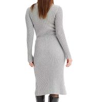 Soft women's midi dress, basic knit dress, long-sleeved dress, 971307 gray