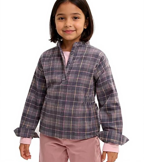 Kinder Flanell-Bluse für Mädchen Baumwoll-Shirt mit Raffung an der Taille mit Knopfverschluss 930775 Grau/Rosa
