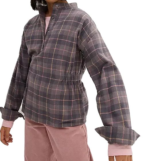 Camicetta in flanella per bambine, camicia in cotone con vita arricciata e chiusura a bottoni 930775 grigio/rosa