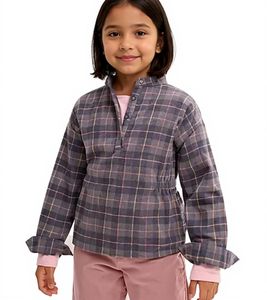 Kinder Flanell-Bluse für Mädchen Baumwoll-Shirt mit Raffung an der Taille mit Knopfverschluss 930775 Grau/Rosa