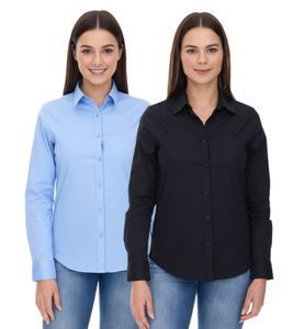 ELEVATE Hamell Long-Sleeve Shirt, Simple Women's Poplin Blouse, Light Blue, Black