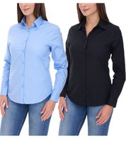 ELEVATE Hamell Long-Sleeve Shirt, Simple Women's Poplin Blouse, Light Blue, Black