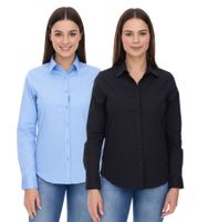 ELEVATE Hamell Long-Sleeve Shirt, Simple Women's Poplin Blouse, Light Blue, Black