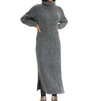 Robe midi douce pour femme, robe basique en fil bouclé, robe à manches longues, taille 935820, gris