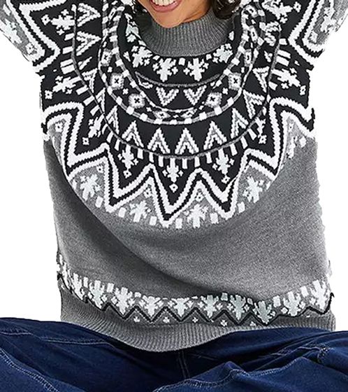 Maglione norvegese da donna, maglione ampio con collo alto 937915 Grigio/Nero/Bianco