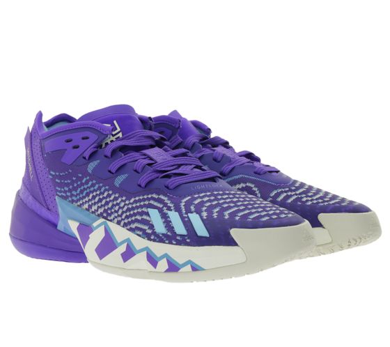 adidas D.O.N. Issue 4 Basketball-Schuhe nachhaltige Donovan Mitchell Style Hallen-Schuhe mit Bounce Sohle HR0710 Lila, Blau, Beige