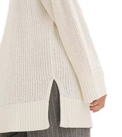 Women's Turtleneck Sweater with Side Slits, Oversized Knit Sweater 965990 Cream-White