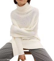 Women's Turtleneck Sweater with Side Slits, Oversized Knit Sweater 965990 Cream-White