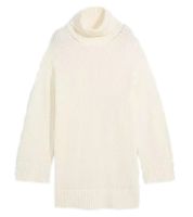 Women's Turtleneck Sweater with Side Slits, Oversized Knit Sweater 965990 Cream-White