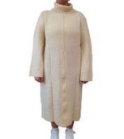 Damen Pullover-Kleid mit Rollkragen Long Strick-Pullover 975022 Beige
