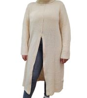 Damen Pullover-Kleid mit Rollkragen Long Strick-Pullover 975022 Beige