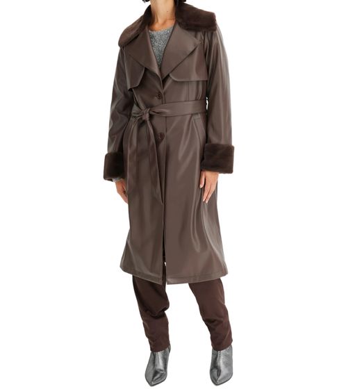Manteau en similicuir pour femme avec col en fourrure teddy, veste en similicuir d'agneau, manteau de printemps 914589 marron
