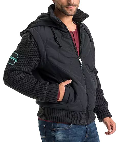 Giacca imbottita da uomo con maniche in maglia, giacca di transizione con cappuccio, giacca primaverile 950037 Nero