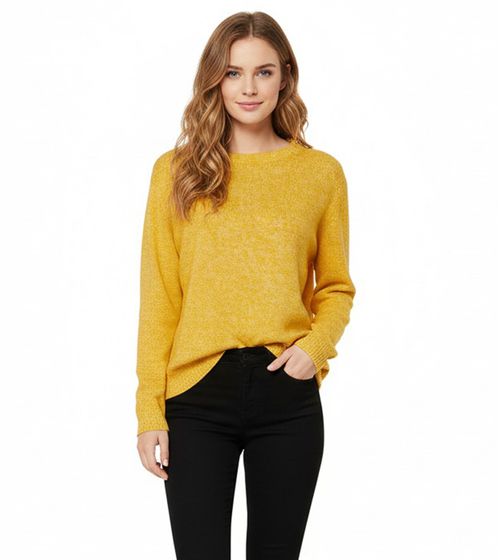 Pull femme en maille à col rond et manches longues 906742 jaune/blanc