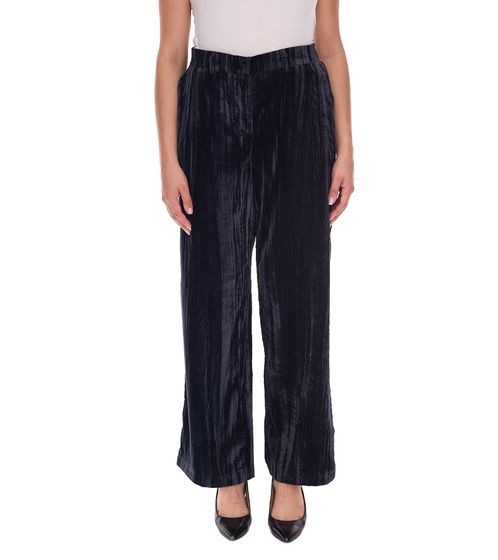 Damen Samt-Hose nachhaltige Stoff-Hose knöchellange Freizeit-Hose 931114 Schwarz