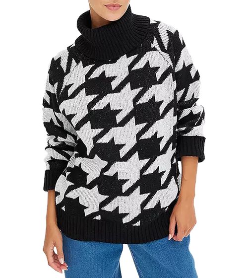 Maglione estivo sostenibile da donna con motivo pied de poule a maniche lunghe 928219 Nero/Grigio