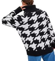 Women's Sustainable Summer Sweater with Houndstooth Pattern Long-Sleeved Shirt 928219 Black/Gray