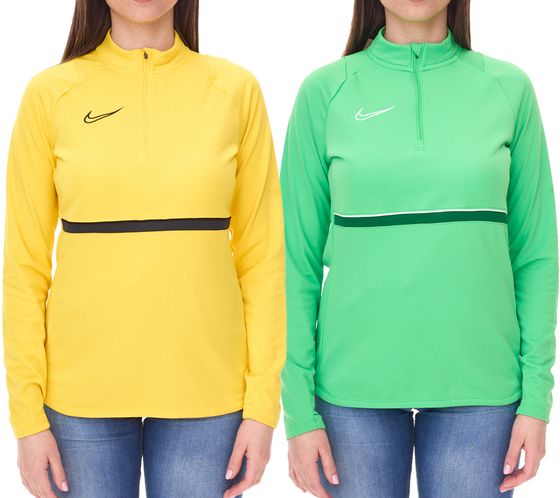 Maglia da allenamento a maniche lunghe da donna NIKE Academy 21 Dry Drill con mezza zip e Dry-Fit CV2653 in giallo o verde