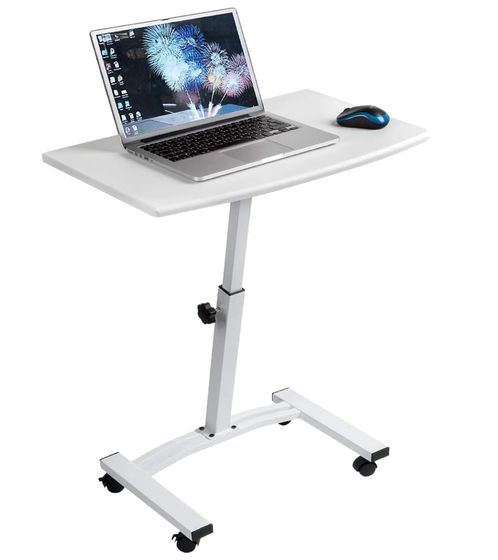 Table pour ordinateur portable Tatkraft Einstein, table de travail réglable en hauteur, support pliable pour ordinateur portable, roulettes pivotantes à 360 degrés, table de chevet, 40 x 60 cm, 10345 Blanc