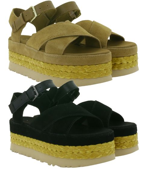 Sandales d'été à plateforme en cuir véritable pour femme UGG Australia Aubrey avec bride à la cheville et semelle EVA (modèle 1167471) en marron ou noir