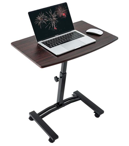 Tatkraft Salute Table pour ordinateur portable, table de travail réglable en hauteur avec plateau pour souris, roulettes pivotantes à 360 degrés, table de chevet, 60x40cm, 13353 Marron