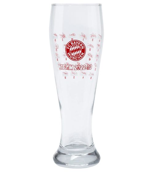 FC Bayern München Team 2022/23 Bierglas – Offizielle Sammleredition 640ml Weizenbierglas 31324 Transparent/Rot