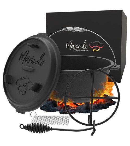 Set di pentole in ghisa Marindo, forno olandese con accessori, bollitore, pentola da campeggio, pentola per brace, pentola da campeggio all'aperto 82008 Nero
