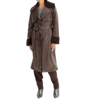 Abrigo de piel sintética para mujer con cuello de peluche, chaqueta de piel de cordero sintética, abrigo de primavera 914589 marrón o 957801 negro