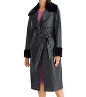 Abrigo de piel sintética para mujer con cuello de peluche, chaqueta de piel de cordero sintética, abrigo de primavera 914589 marrón o 957801 negro