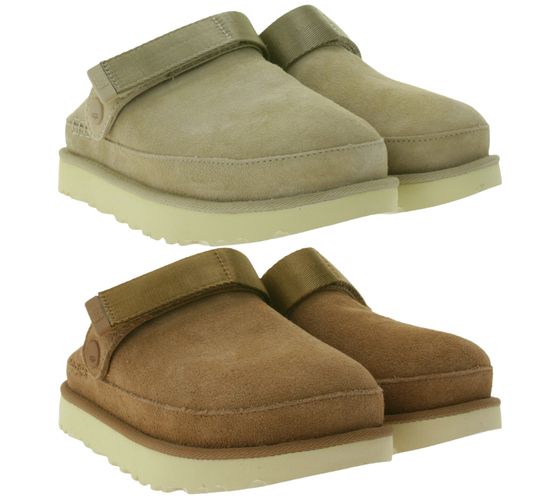 UGG Australia Goldenstar Damen nachhaltige Echtleder-Schuhe Retro-Plateausohle Hausschuhe Schlupf-Schuhe 1138252 in Beige oder Braun