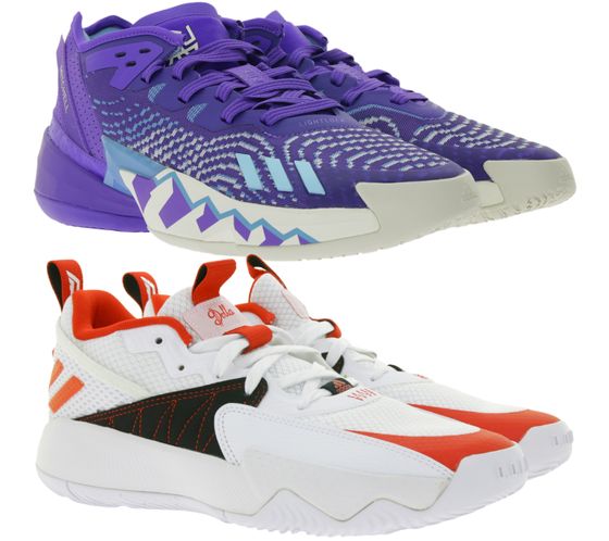 scarpe da basket adidas scarpe da ginnastica indoor sostenibili HR0710 Donovan Mitchell D.O.N. Numero 4 in viola/blu/beige o GY8965 Damian Lillard's Certified Extply 2.0 in bianco/rosso/nero