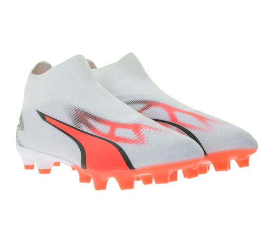 Chaussures de football sans lacets Puma Ultra Match+ Ll FG/AG pour homme, chaussures de sport 107511 01, blanc/rouge/noir